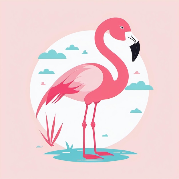 Cartoon pink flamingo clipart flat illustration