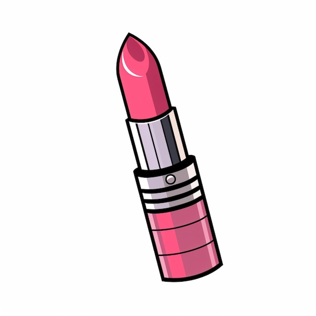 Photo a cartoon pink lipstick with a silver rim on a white background generative ai