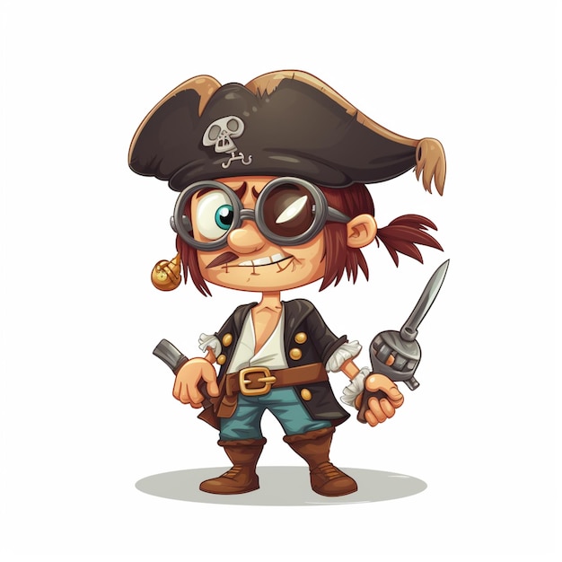 Photo cartoon pirate boy with a gun and a hat generative ai