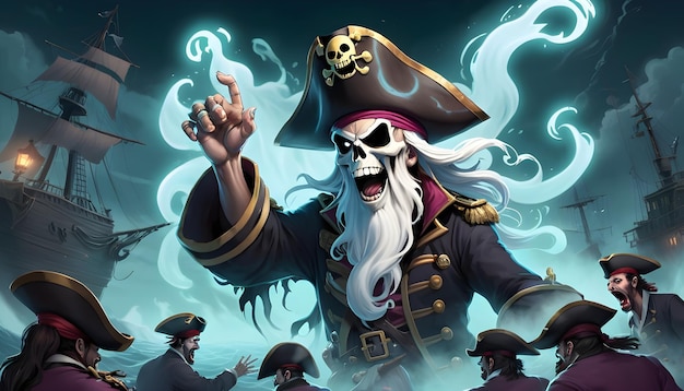 a cartoon of a pirate with a skull and bones on it