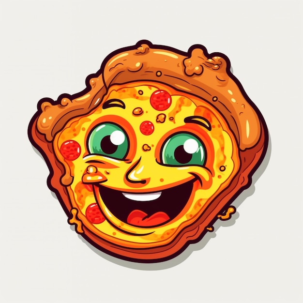 cartoon pizza met een gelukkig gezicht op een witte achtergrond generatieve ai