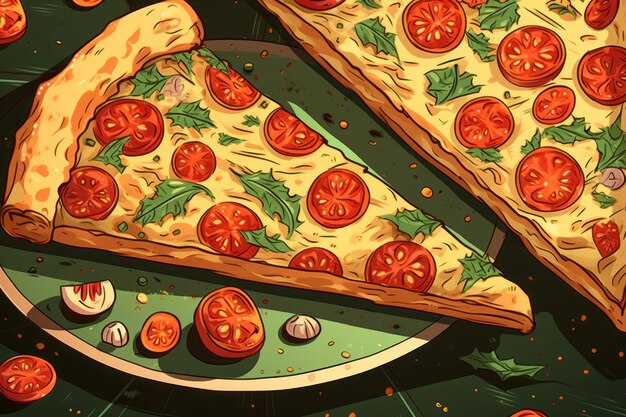 Cartoon pizza slices Beautiful illustration picture Generative AI