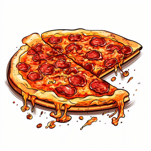 白い背景の上の漫画のピザ