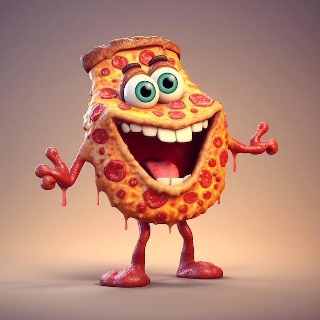 Photo a cartoon pizza with a big smile on its face