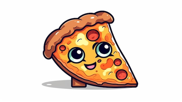 A cartoon pizza with a cute face.