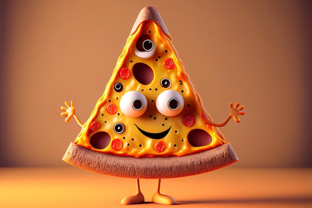 Photo a cartoon of a pizza with eyes on it