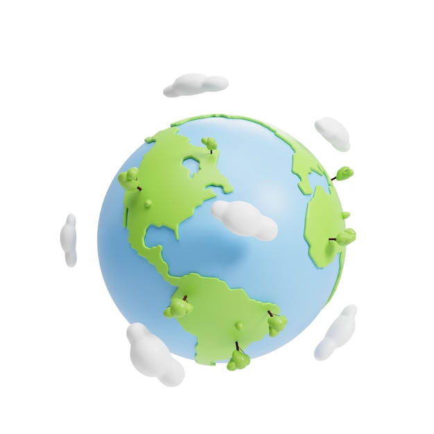 Мультфильм планета Земля с облаками и деревьями
