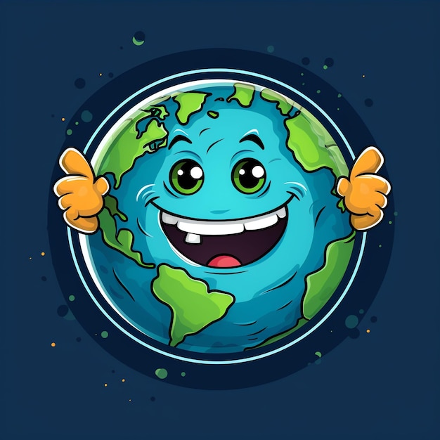 Photo a cartoon planet earth with a smiling face on in front of the smiling planet earth their should be