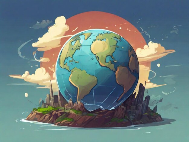 Photo a cartoon of a planet with a planet on it