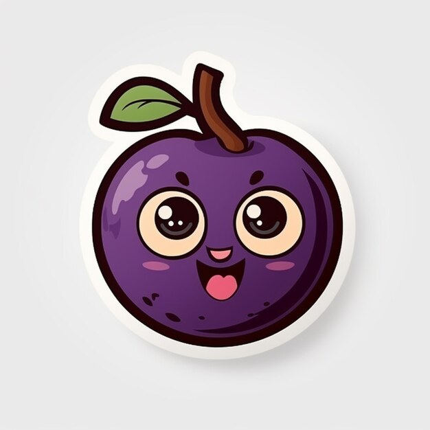 Photo cartoon plum with a face and tongue sticking out generative ai