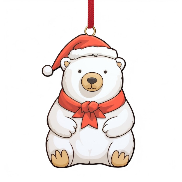 Photo cartoon polar bear wearing a santa hat and red scarf generative ai