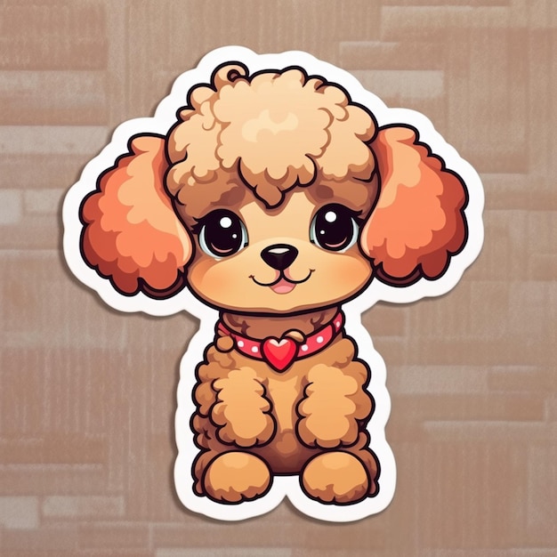 Photo cartoon poodle with a red collar and a heart on its collar generative ai