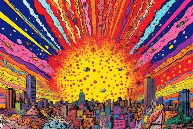 漫画のポップアートの背景核爆発