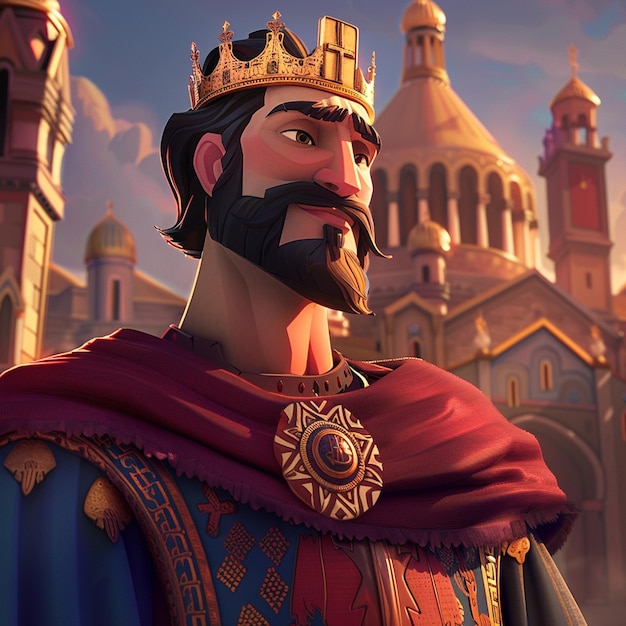 Photo cartoon portrait of an armenian king in pixar style