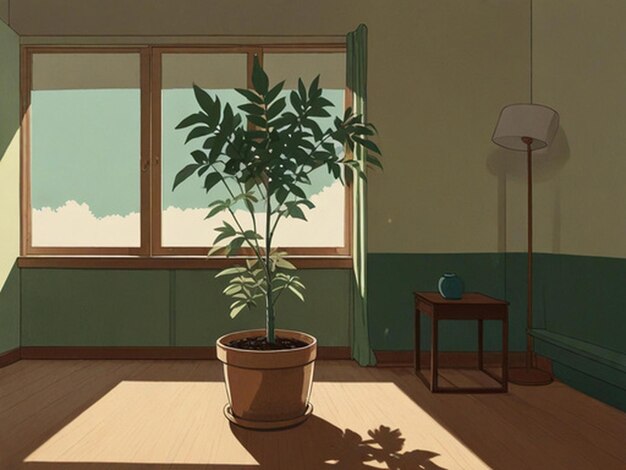 Photo a cartoon of a potted plant in a room