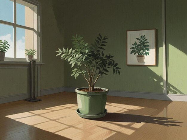 Photo a cartoon of a potted plant in a room