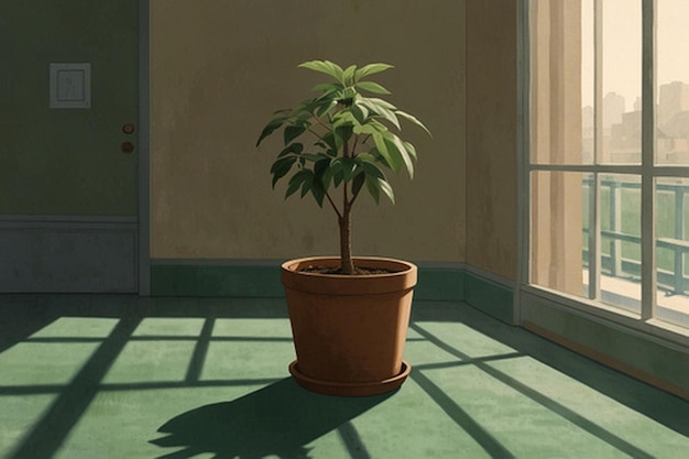 Photo a cartoon of a potted plant in a room