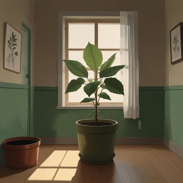 Photo a cartoon of a potted plant in a room