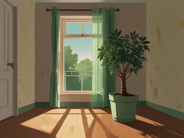 Photo a cartoon of a potted plant in a room