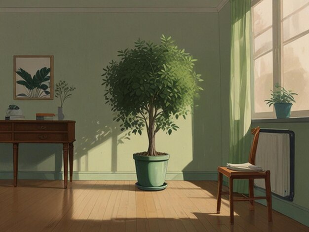 Photo a cartoon of a potted plant in a room