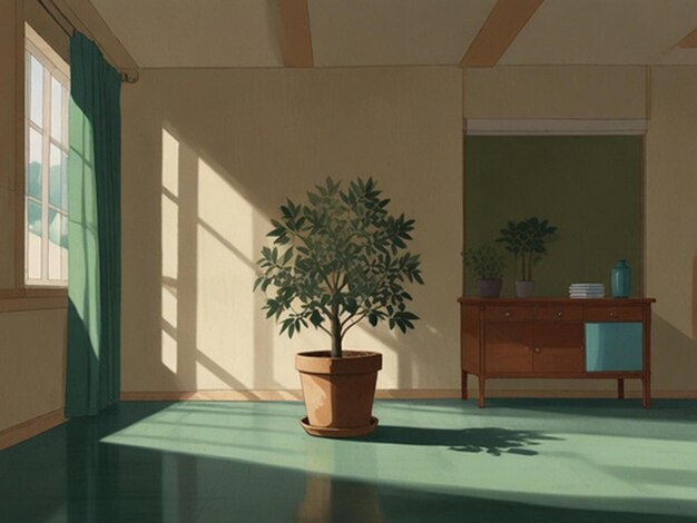 Photo a cartoon of a potted plant in a room