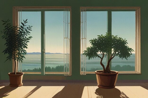 Photo a cartoon of a potted plant in a room