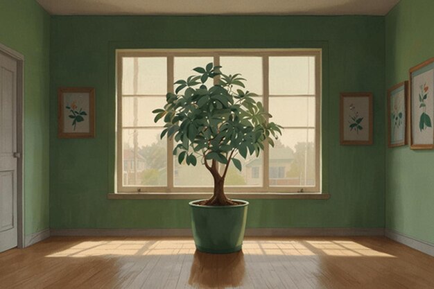 Photo a cartoon of a potted plant in a room