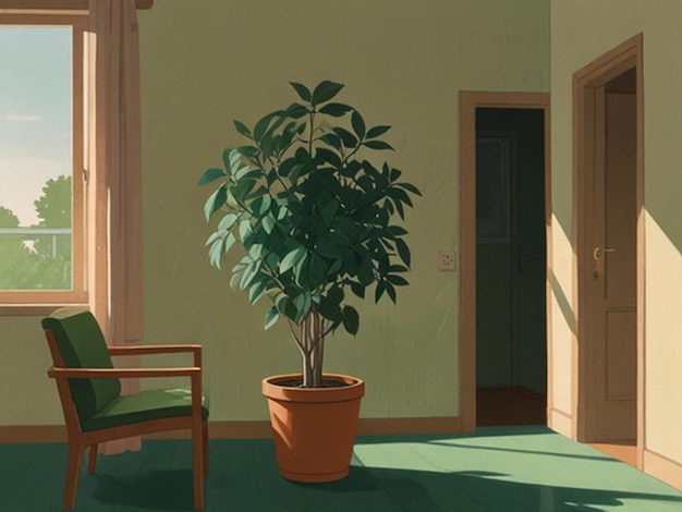 Photo a cartoon of a potted plant in a room