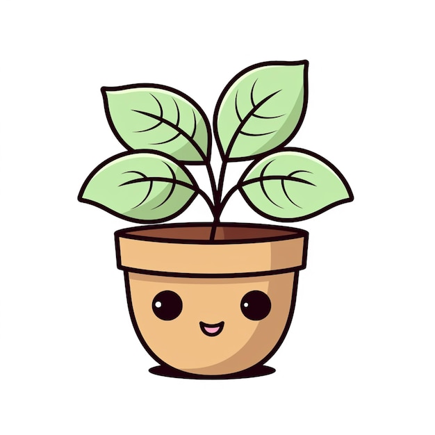 a cartoon potted plant with a face drawn on it generative ai