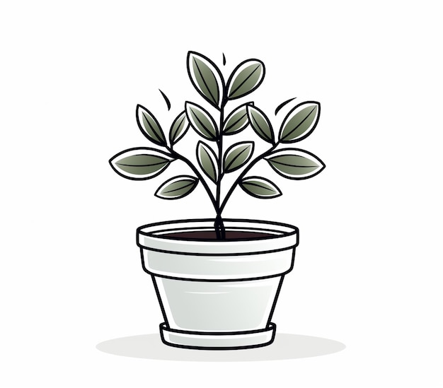 a cartoon potted plant with green leaves on a white background generative ai