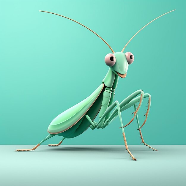 Photo cartoon praying mantis 3d