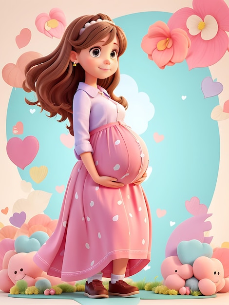 a cartoon of a pregnant girl with hearts and hearts AI GENERATED