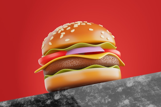 cartoon premium delicious burger icon 3d rendering