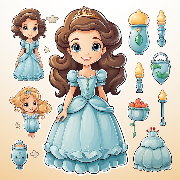 Cartoon Princess sticker card set