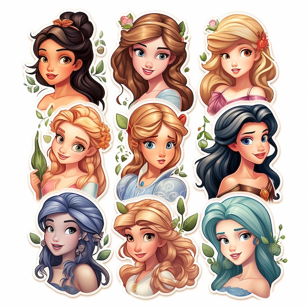 Cartoon Princess sticker card set