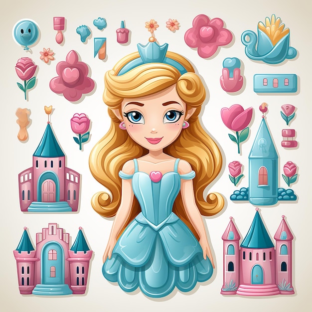 Cartoon Princess sticker card set