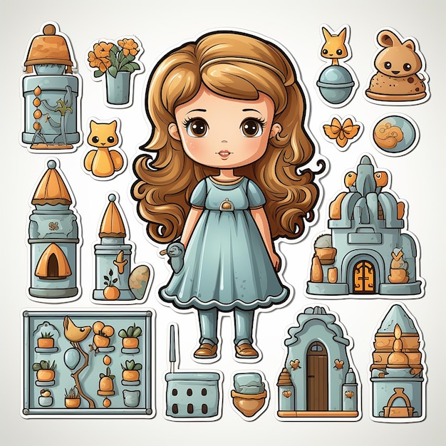 Cartoon Princess sticker kaart set