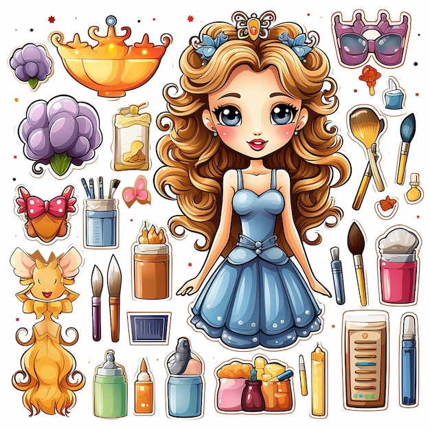 Cartoon Princess sticker kaart set