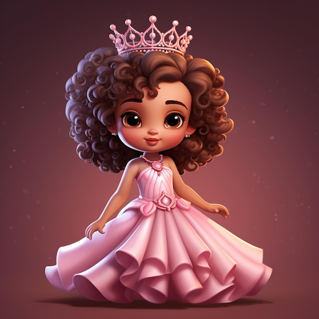 cartoon princess with curly hair and a tiable dress generative ai