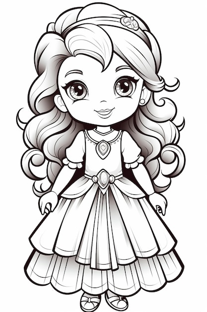 a cartoon princess with long hair and a tiable dress generative ai