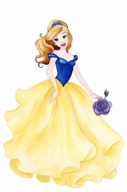 Photo a cartoon princess in a yellow dress with a blue dress generative ai