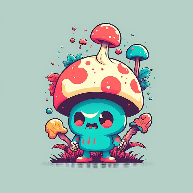 Cartoon psychedelic mushrooms Monster colorful illustrations