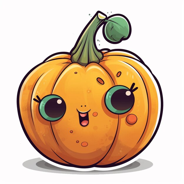 Photo cartoon pumpkin with eyes and a leaf on its head generative ai