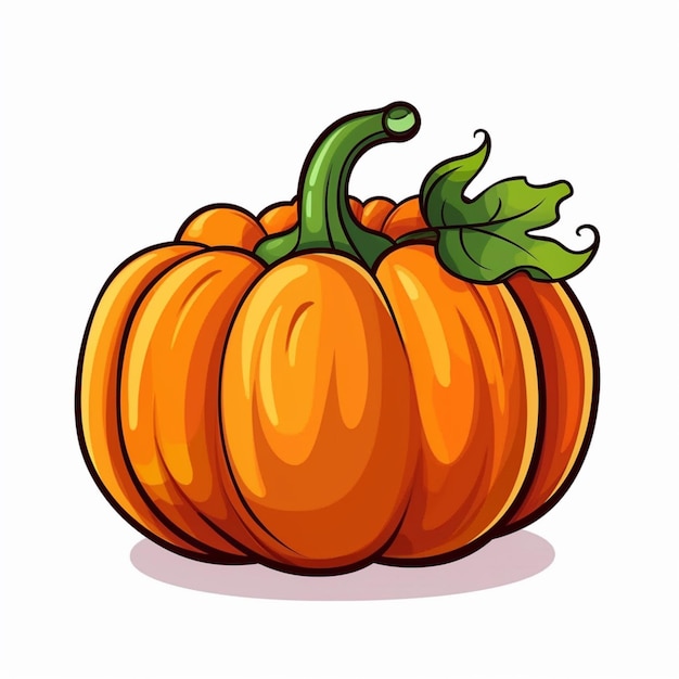 A cartoon pumpkin with a green leaf on top generative ai