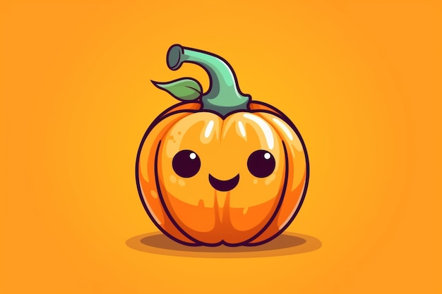 A cartoon pumpkin with a green leaf on top generative ai