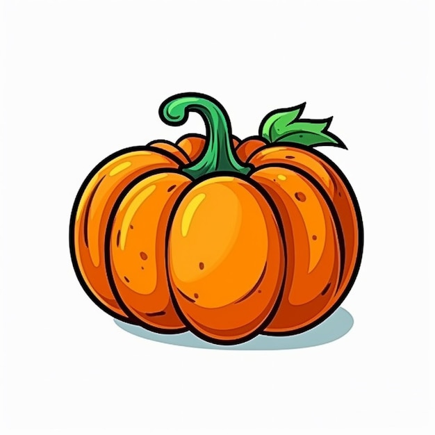 Cartoon pumpkin with green stem and oranges on white background generative ai
