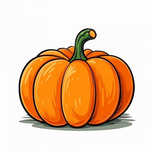 A cartoon pumpkin with a green stem on top generative ai