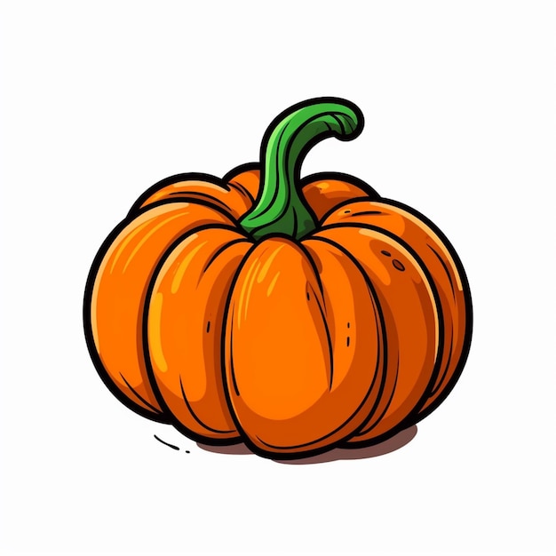 A cartoon pumpkin with a green stem on a white background generative ai