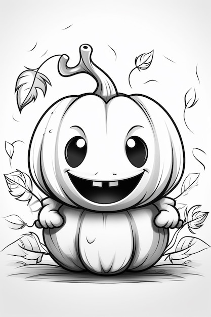 a cartoon pumpkin with a happy face sitting on the ground generative ai