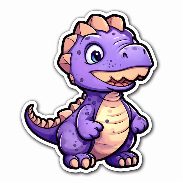 Фото Мультфильм фиолетовый динозавр с большой улыбкой на лице генеративный ай